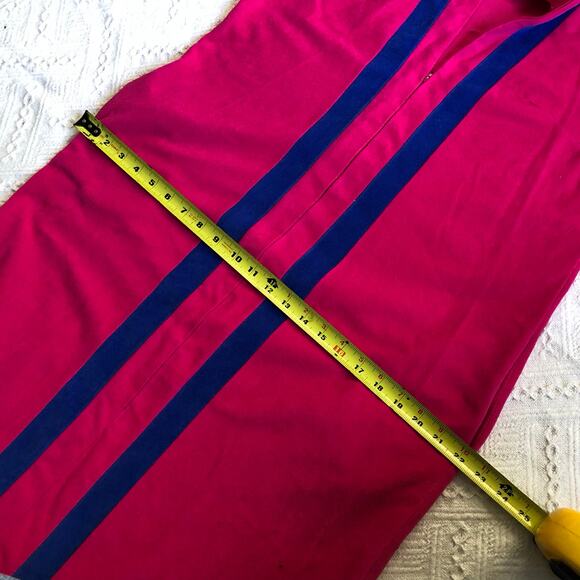 VTG Vanity Fair Fuchsia Velour Zip-Front Housecoat Robe S Mod Navy Racing Stripe - Picture 10 of 11